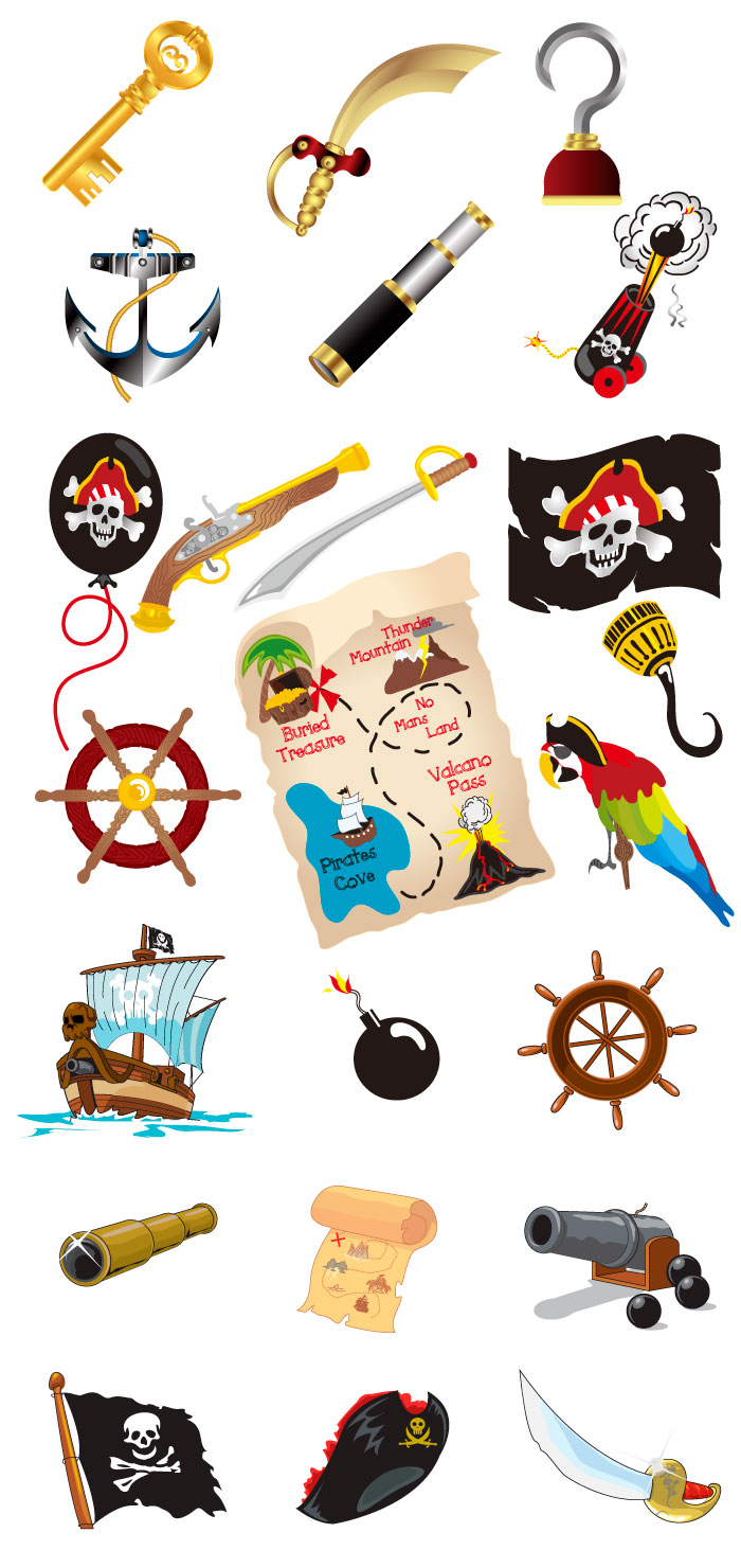 海賊の道具の無料イラスト