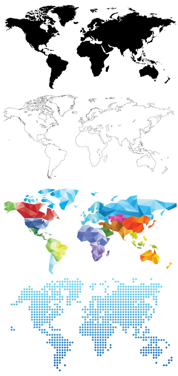 世界の白地図の無料イラスト